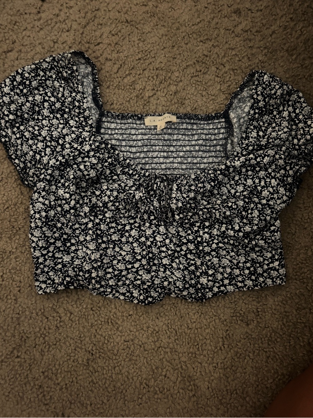 La Hearts Navy and White Floral Square-Neck Crop Top